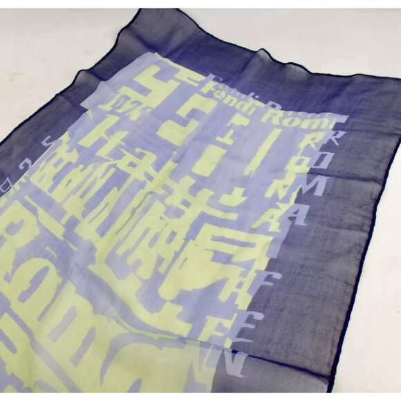 FENDI Women’s Navy Floral Logo Hydrangea Silk Scarf Authentic - Picture 5 of 8
